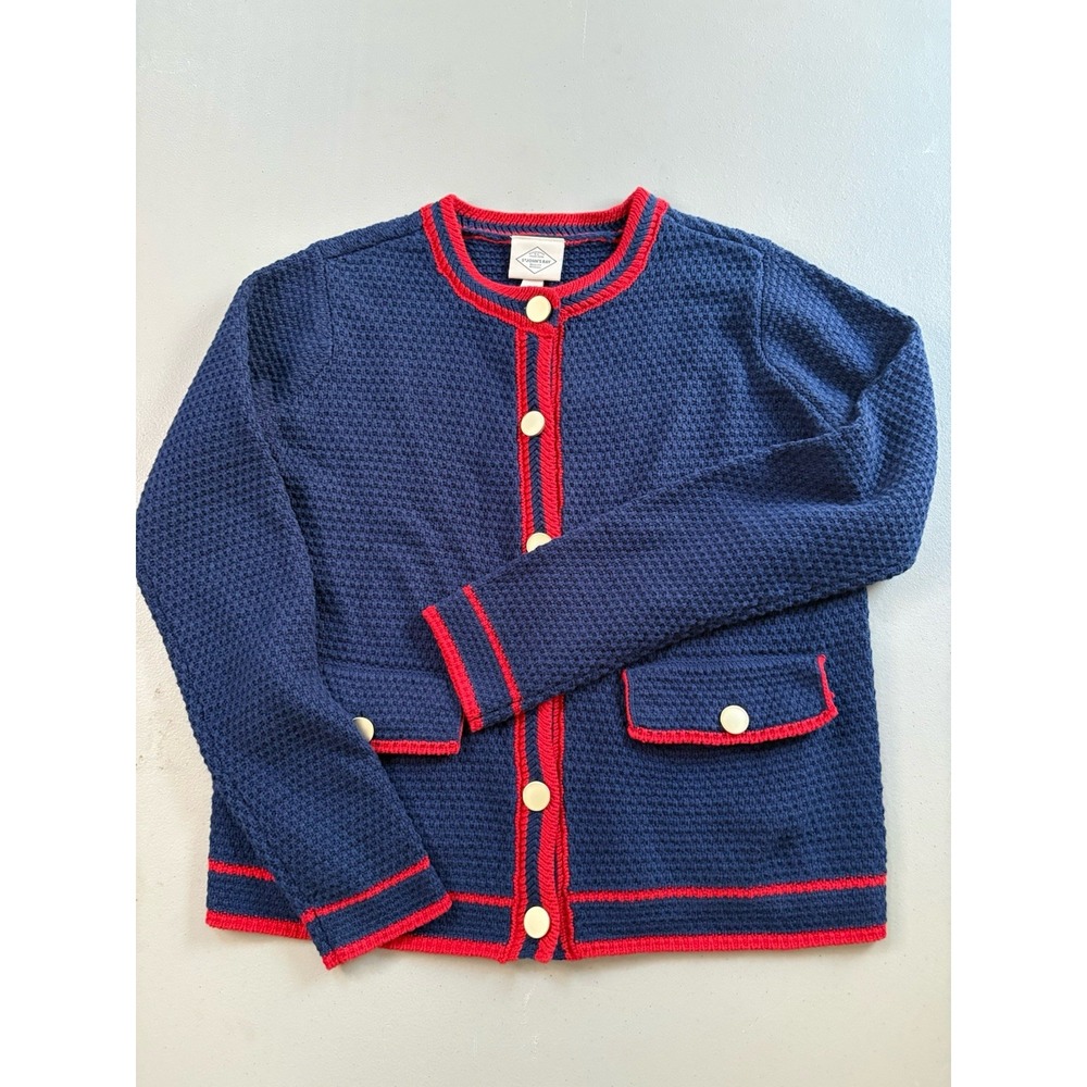 St. John's Bay Women's Sz XS Blue/Red Cardigan Crew Neck Long Sleeve Button Up - Picture 9 of 9